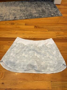 Light Gray Floral-Print Circle Skirt with White Waistband